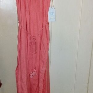 Time and Tru Coral Pink Strapless Maxi Dress with Tassel Rope
